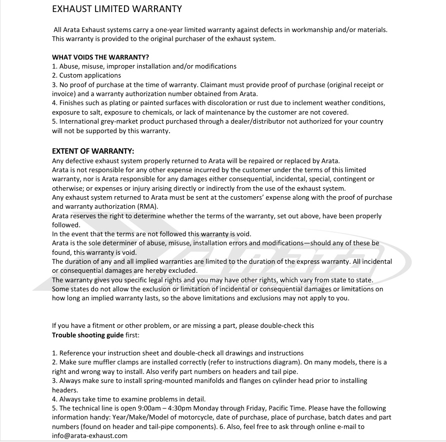 exhaust limited warrantee exhaust limited warrantee